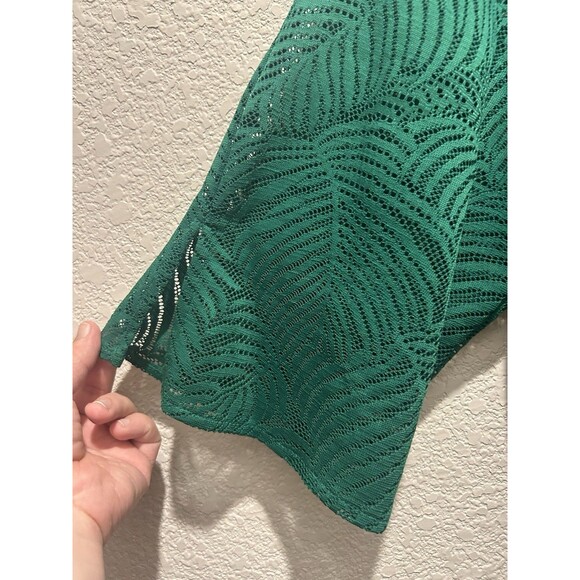 Catherines Womens Cardigan 1X Green Palm Embroidered Lace Open Front Loose Beach - Picture 3 of 5